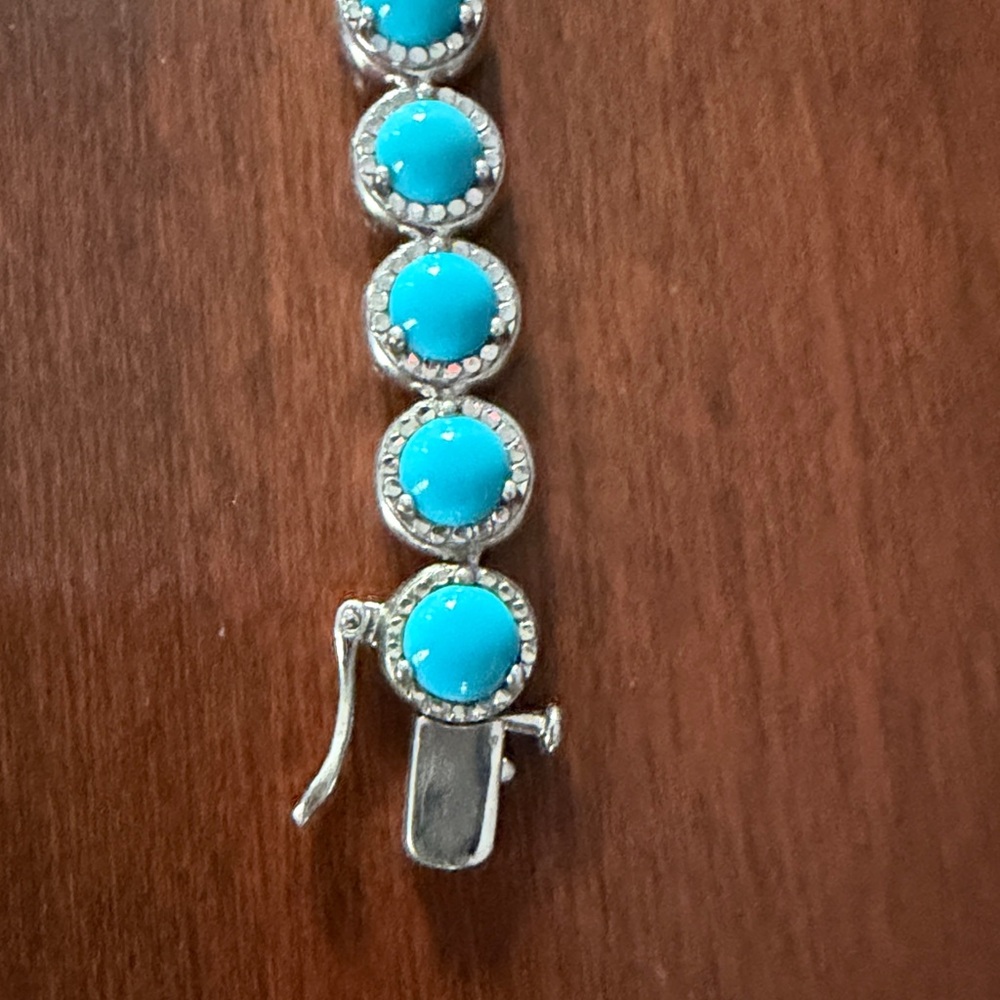 Sterling silver and sleeping beauty turquoise bracelet - Picture 3 of 6